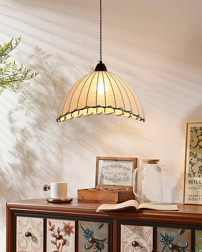 Pendant lamp with wood and fabric