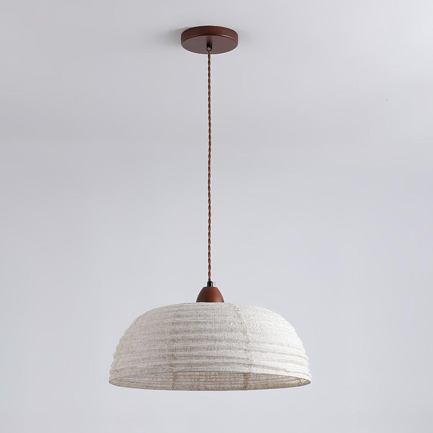 Pendant lamp with wood and fabric