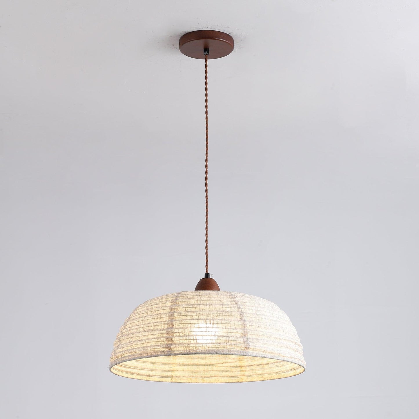 Pendant lamp with wood and fabric