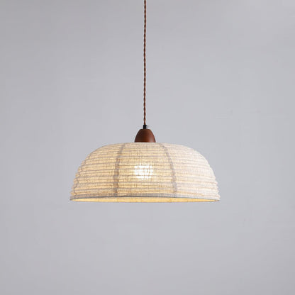 Pendant lamp with wood and fabric