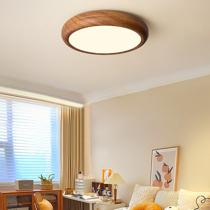 Round ceiling lamp with wood grain 