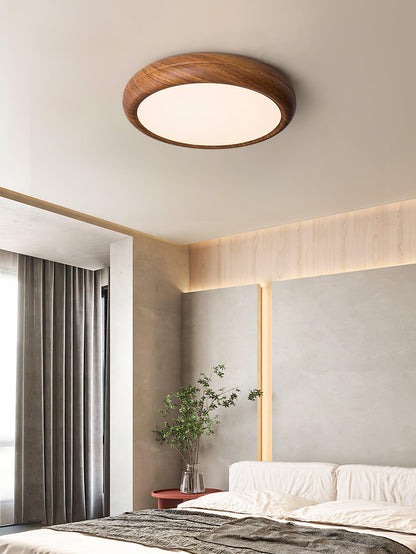 Round ceiling lamp with wood grain 