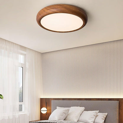 Round ceiling lamp with wood grain 