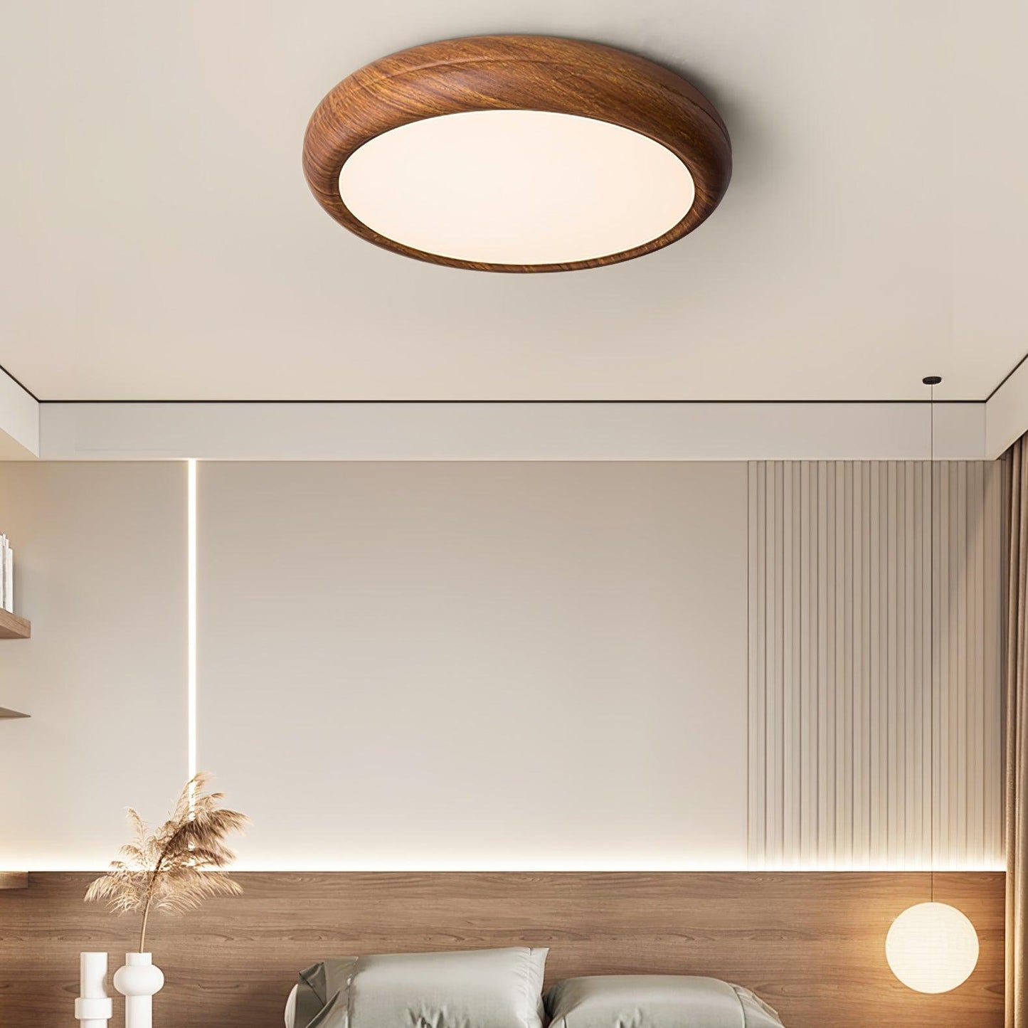 Round ceiling lamp with wood grain 