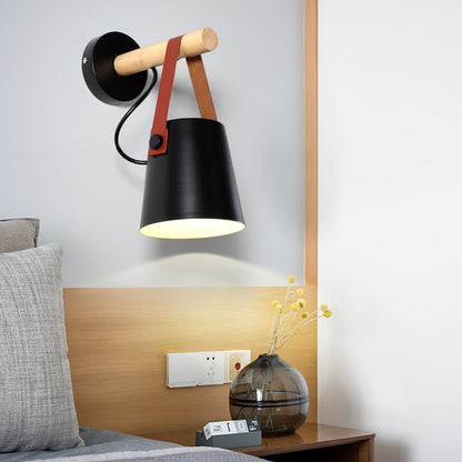 Conical wall lamp made of wood