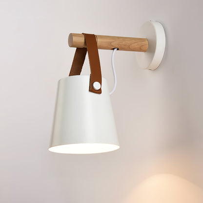 Conical wall lamp made of wood