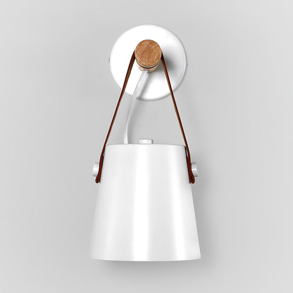 Conical wall lamp made of wood