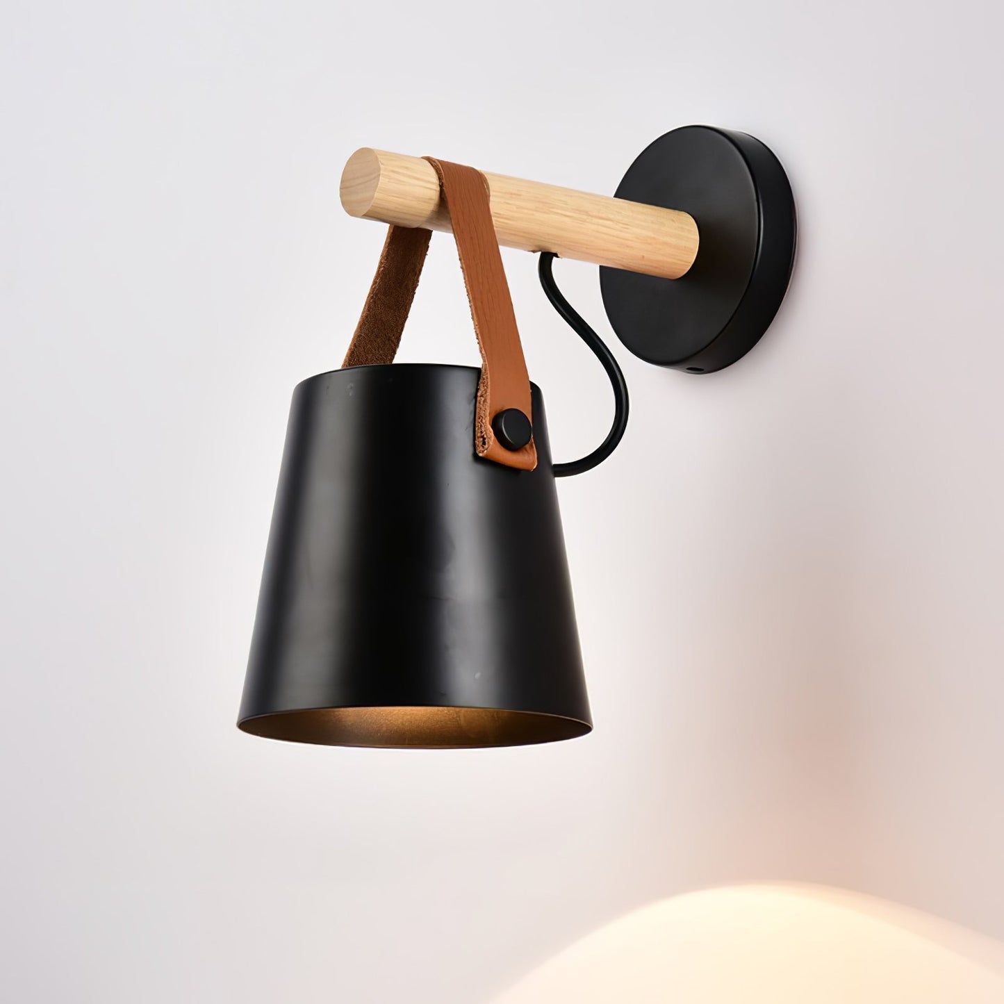 Conical wall lamp made of wood