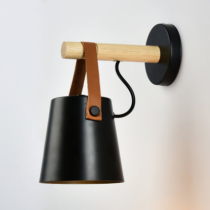 Conical wall lamp made of wood