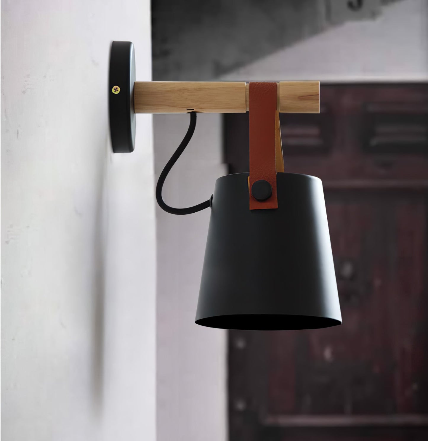 Conical wall lamp made of wood