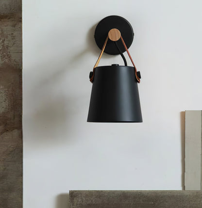 Conical wall lamp made of wood