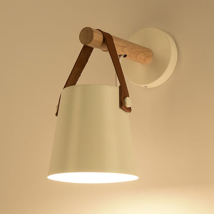 Conical wall lamp made of wood