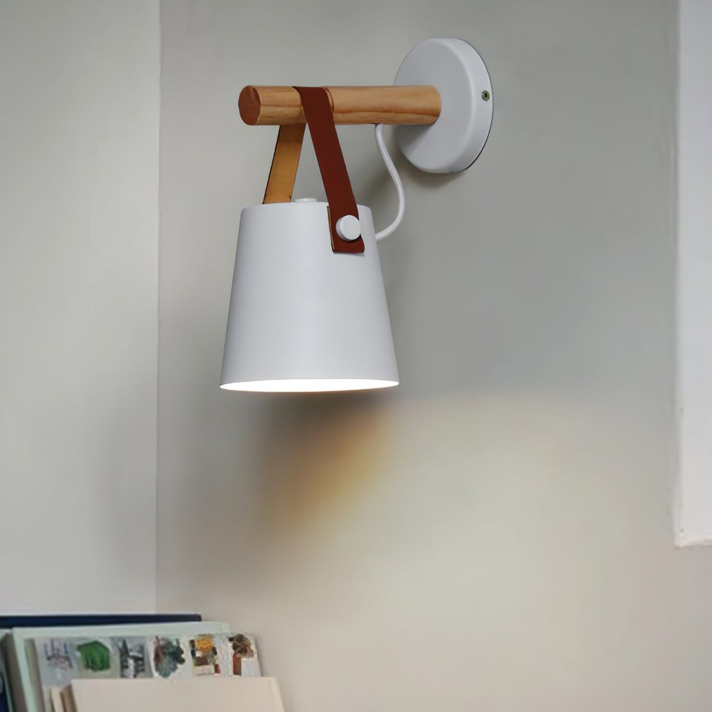 Conical wall lamp made of wood