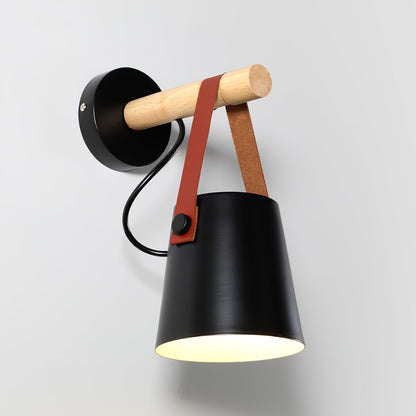 Conical wall lamp made of wood