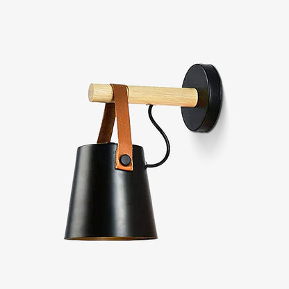 Conical wall lamp made of wood