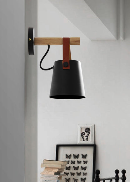 Conical wall lamp made of wood