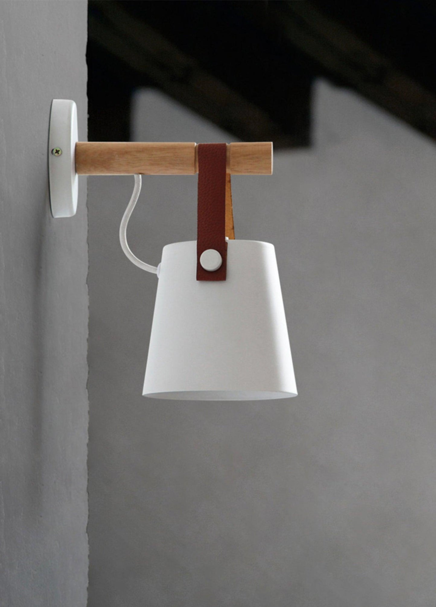 Conical wall lamp made of wood