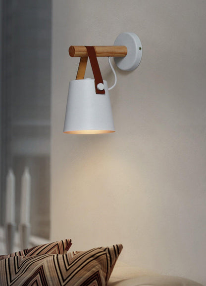 Conical wall lamp made of wood