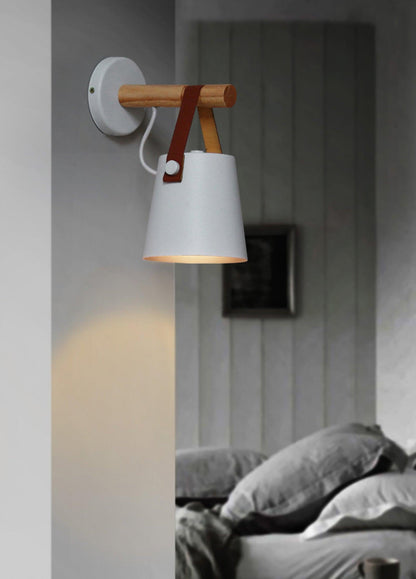 Conical wall lamp made of wood