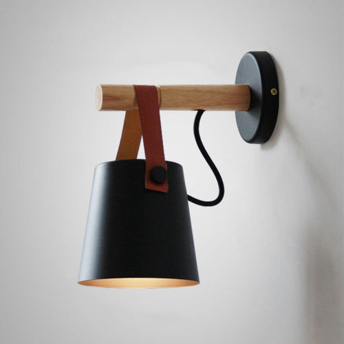 Conical wall lamp made of wood