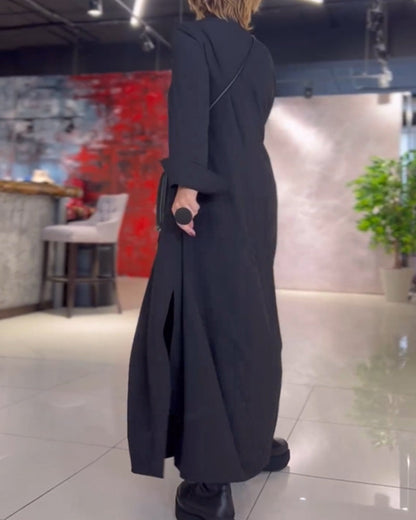 EVIA™ | LOOSE LONG DRESS WITH LAPEL AND SIDE SPLIT