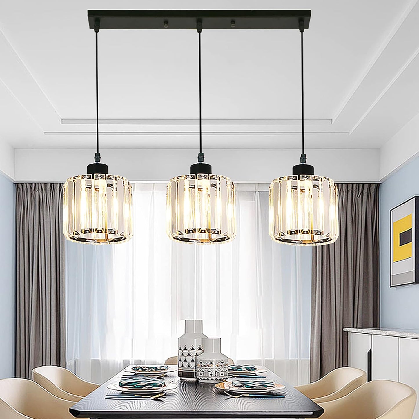 Modern Multi-Head Glass Kitchen Black Pendant Light 