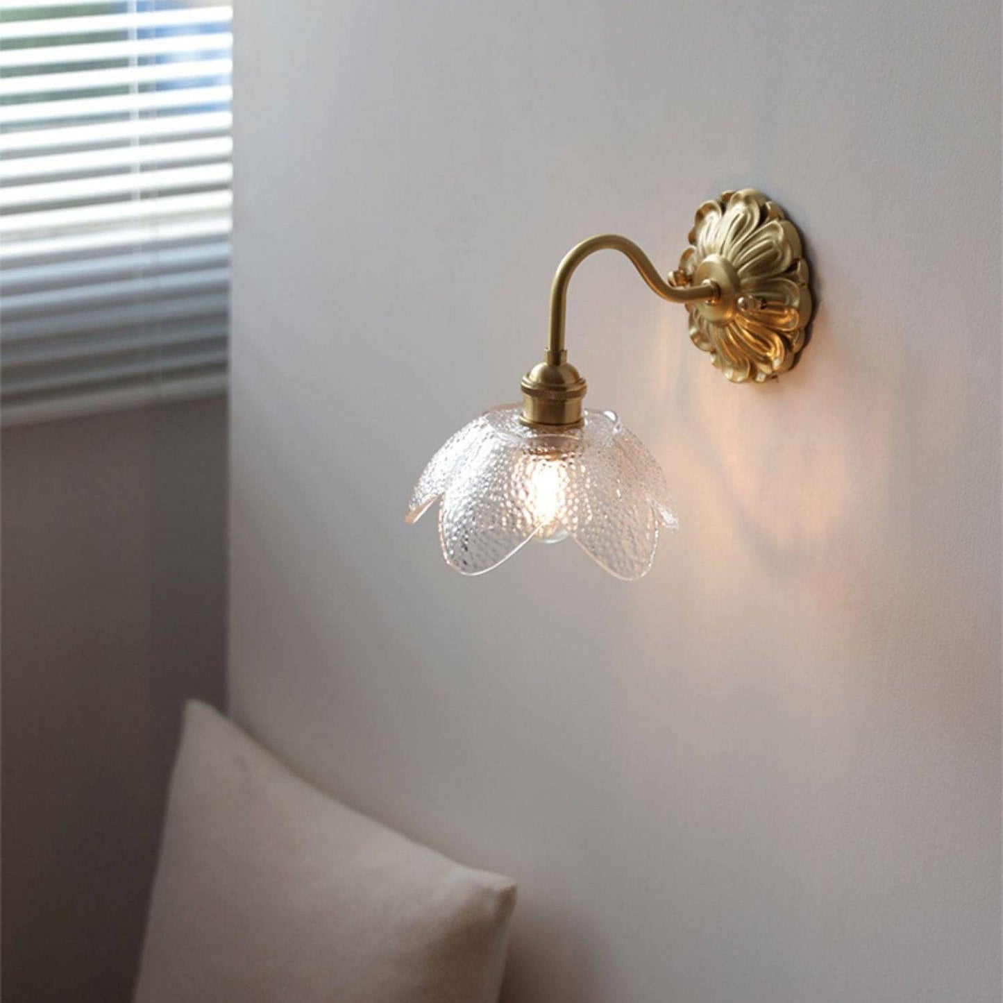 Curved Gooseneck Glass Brass Wall Lamp