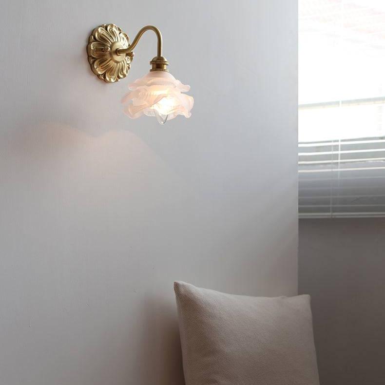 Curved Gooseneck Glass Brass Wall Lamp