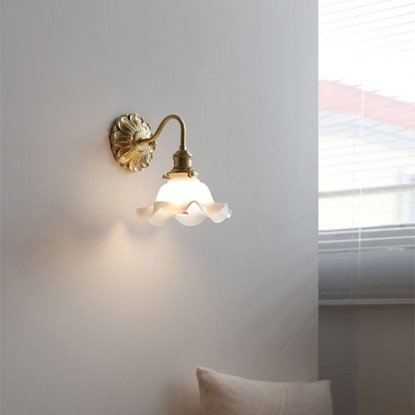 Curved Gooseneck Glass Brass Wall Lamp