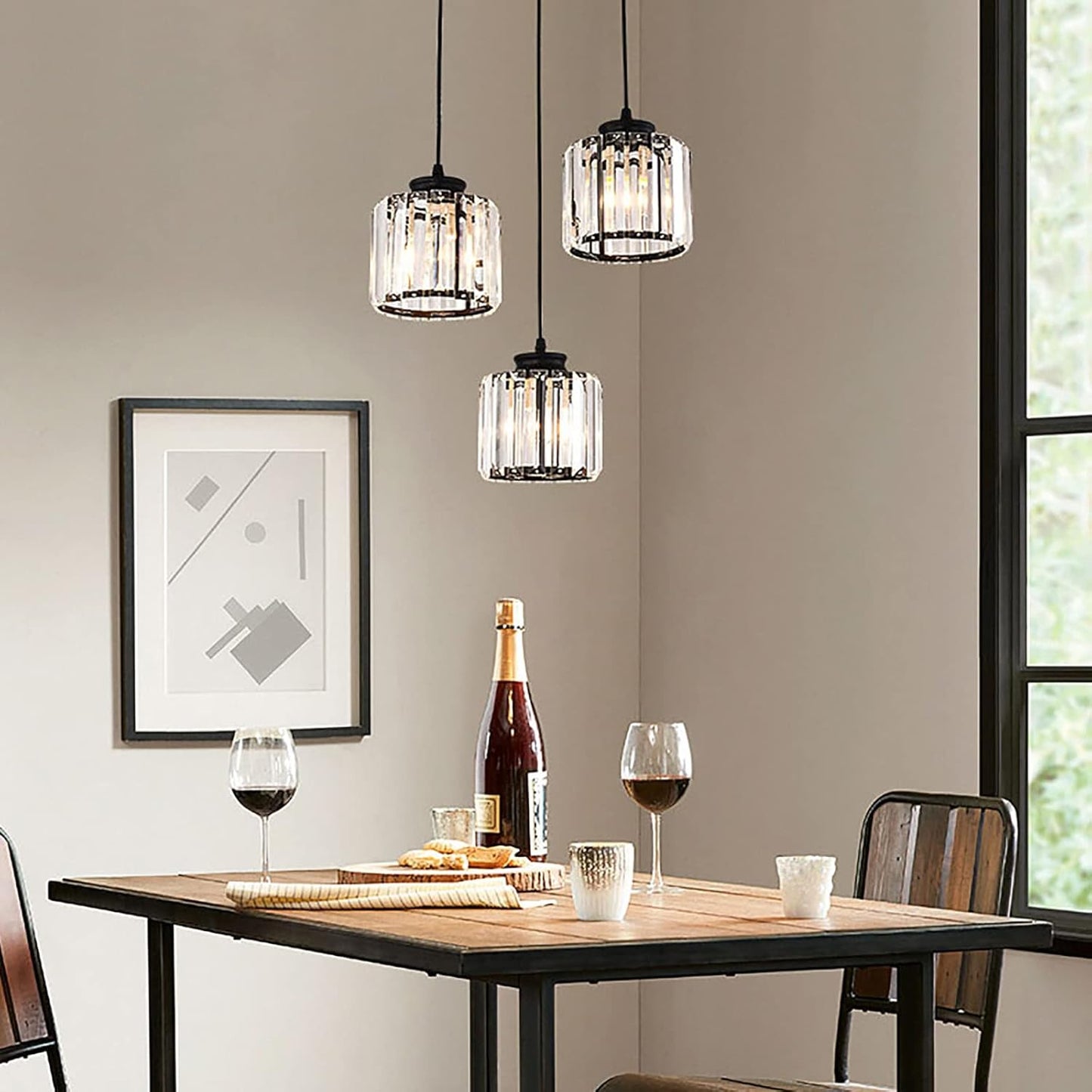 Modern Multi-Head Glass Kitchen Black Pendant Light 