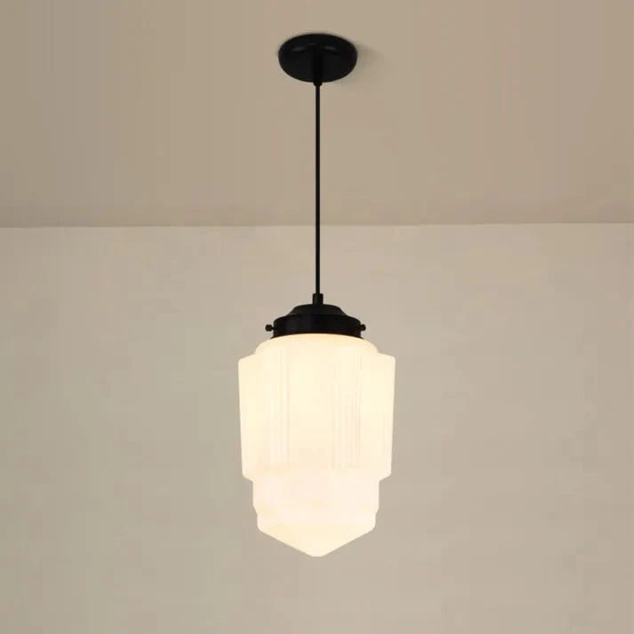 Vintage White Milk Glass Geometric Jar Pendant Lamp