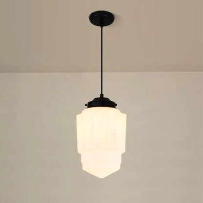 Vintage White Milk Glass Geometric Jar Pendant Lamp