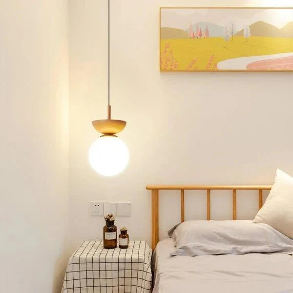 Scandinavian pendant lamp made of half wood