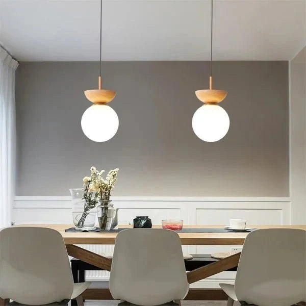 Scandinavian pendant lamp made of half wood