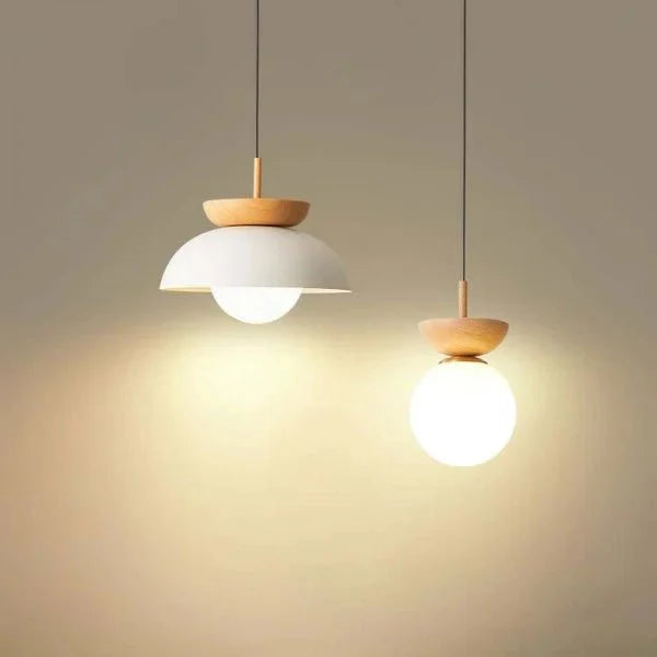 Scandinavian pendant lamp made of half wood