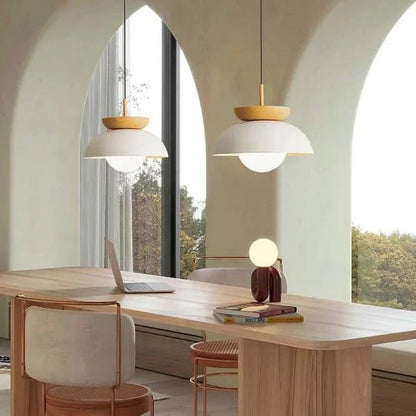 Scandinavian pendant lamp made of half wood