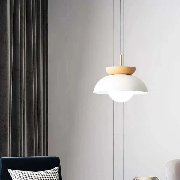 Scandinavian pendant lamp made of half wood