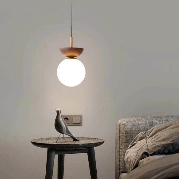 Scandinavian pendant lamp made of half wood