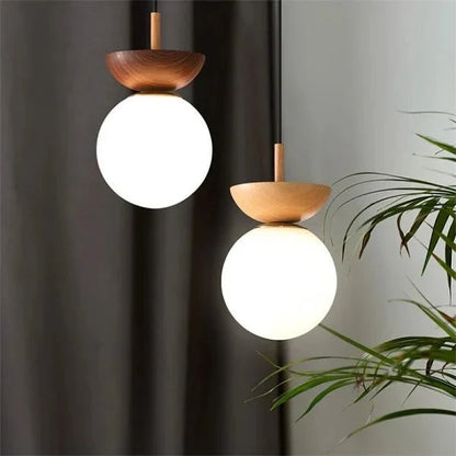 Scandinavian pendant lamp made of half wood