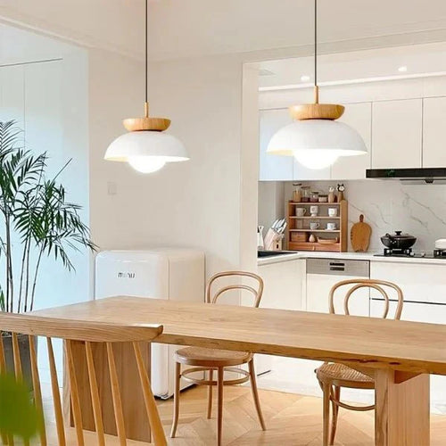 Scandinavian pendant lamp made of half wood