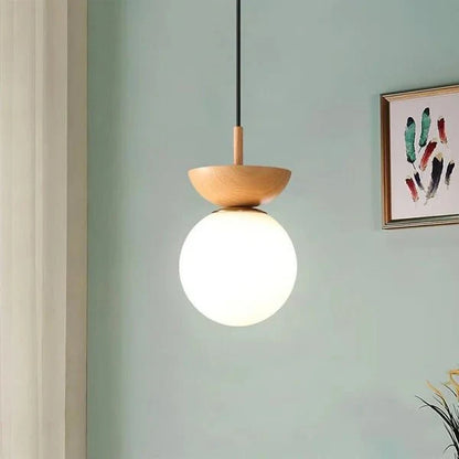 Scandinavian pendant lamp made of half wood