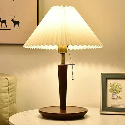 Vintage pleated wooden table lamp