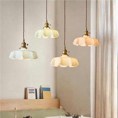 Retro Glazen Bloem Crème Hanglamp